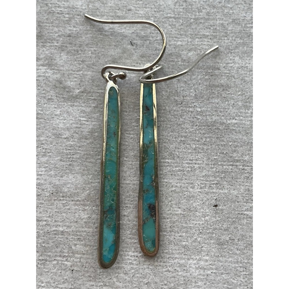925 Sterling Silver Long Dangle Drop Turquoise Earrings Vintage Estate Jewelry